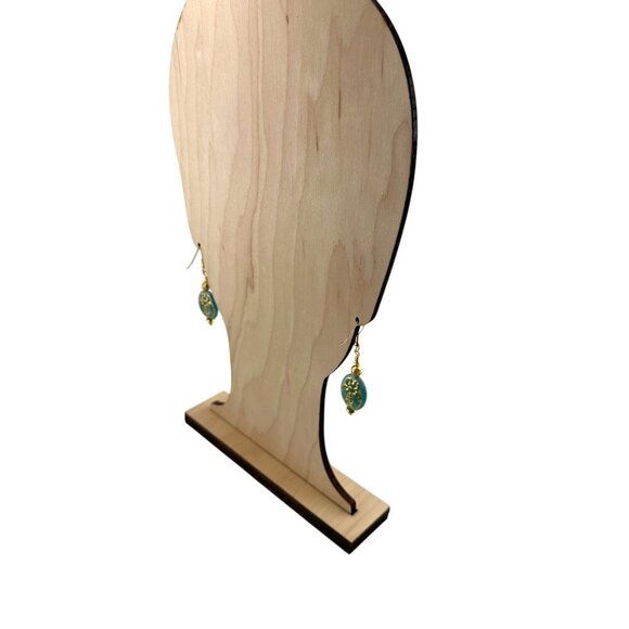 Sky Blue Gold Dusted Bee Earrings Gold Plated French Hook Ear Wires - Picture 3 of 9